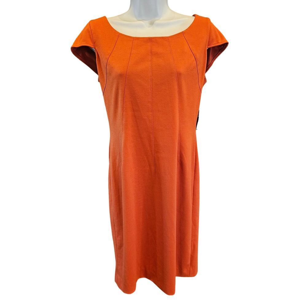 NWT tahari orange cap sleeve shift dress fall career casual sz 6 back slit NEW